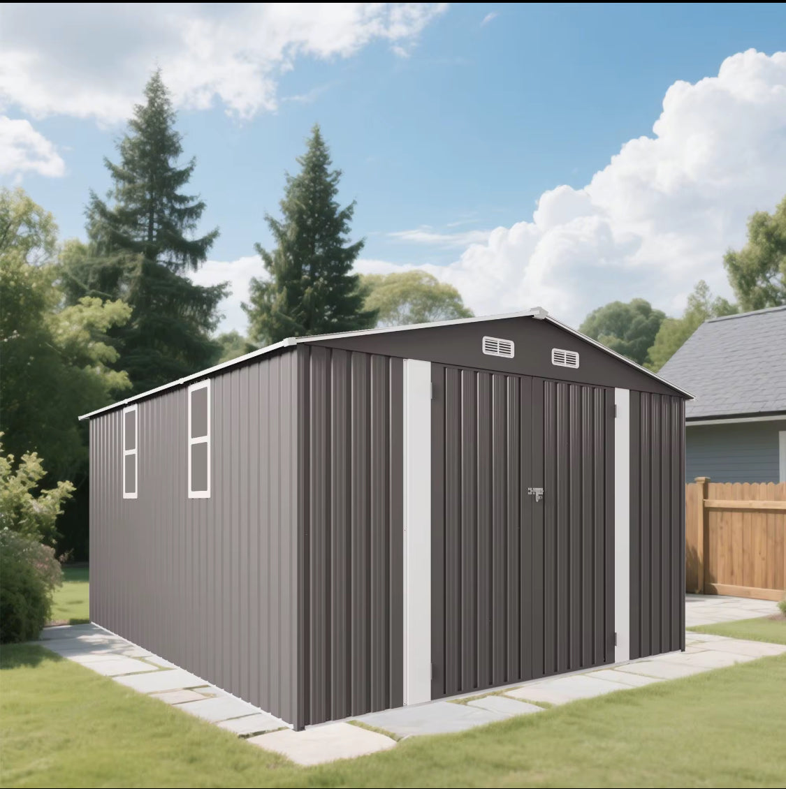10*12FT Metal Outdoor Storage Shed with Waterproof Lockable Door and Air Vent, for Backyards and Patios. FREE SHIPPING