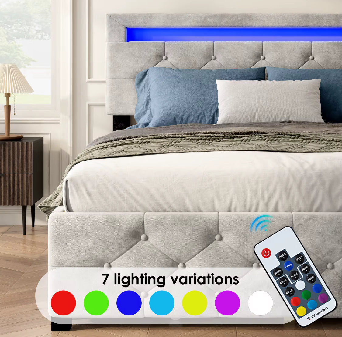 Queen Luxe Velvet Platform Bed frame With LED Headboard With 4 Storage Drawers.