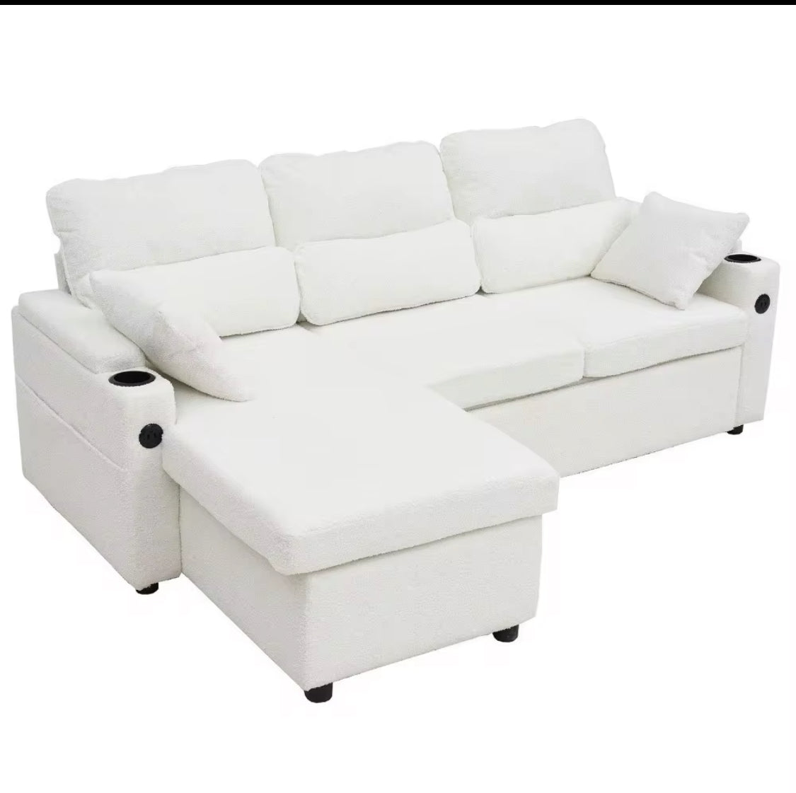 2 In 1 Sleeper Sofa L shaped Sectional Futon Bed With Storage. USB, Cup Holder.