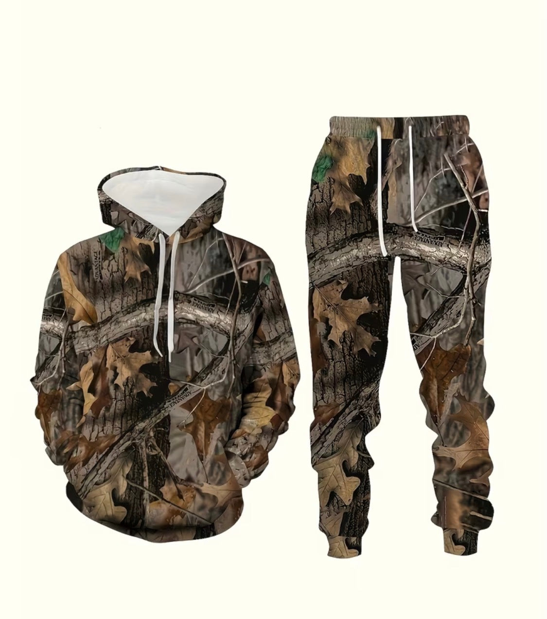 2 Men's Full Body Leaf Print Long Sleeved Hooded Sweatshirt+pants Set