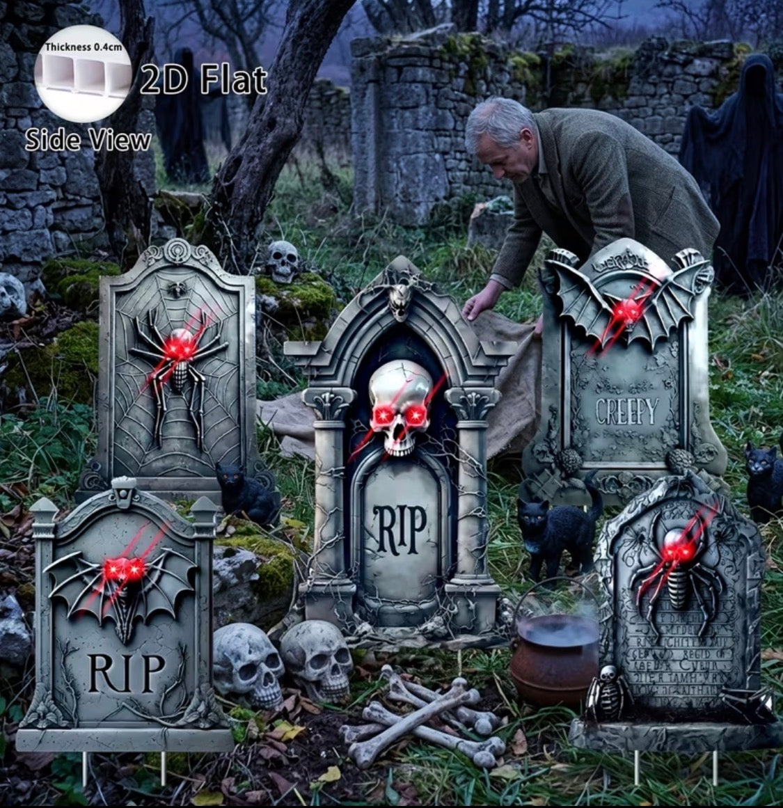 5-Pack Halloween Tombstone Yard Signs with Stakes - Glow in the Dark Outdoor Decor