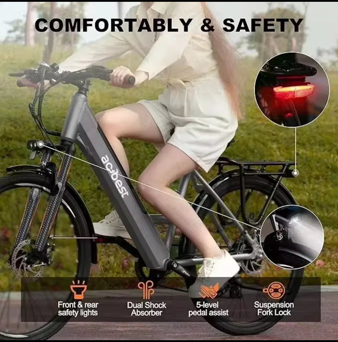 26 inch Step Thru Electric Bicycle, Peak 750W Brushless Motor Cityrun Ebike, with 7 Speed, Up to 50 Miles, E-Bikes
