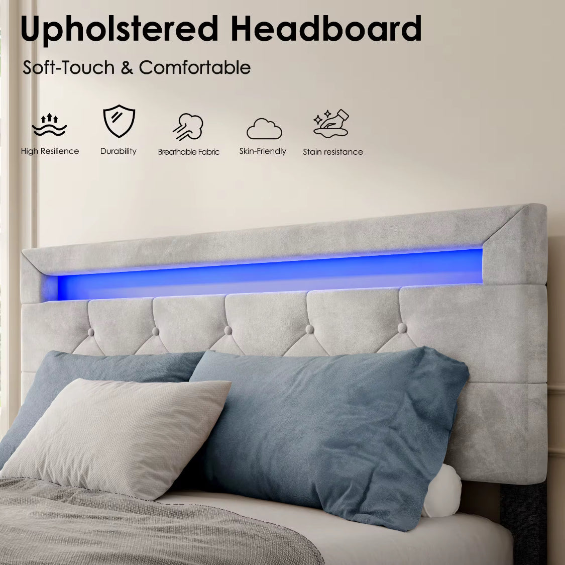 Queen Luxe Velvet Platform Bed frame With LED Headboard With 4 Storage Drawers.
