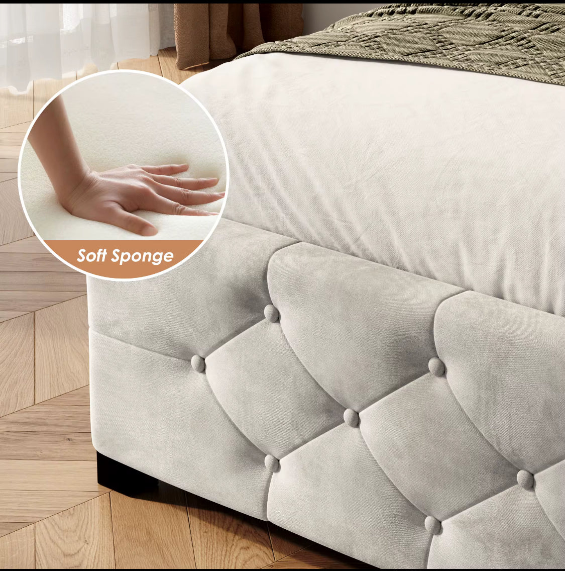 Queen Luxe Velvet Platform Bed frame With LED Headboard With 4 Storage Drawers.