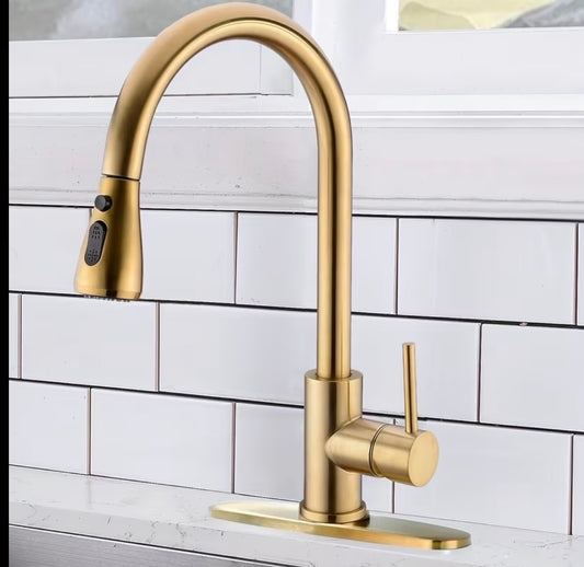 Kitchen Faucet with Pull-Down Spray Single Handle High Arc Commercial Stainless Steel Brushed Nickel Kitchen Sink Faucet with Deck Plate