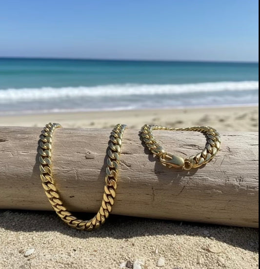 Men’s 24K Gold Plated 925 Silver Cuban Link Set | 8mm Chain & Bracelet