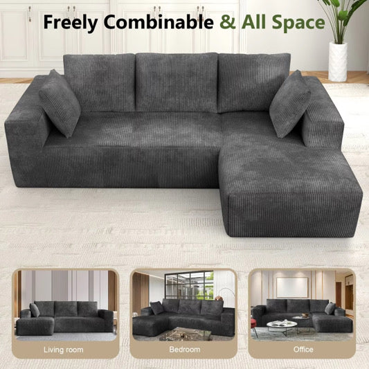 Wholesale Dark Grey Cloud Couch 107in L Shape Sectional Sofa