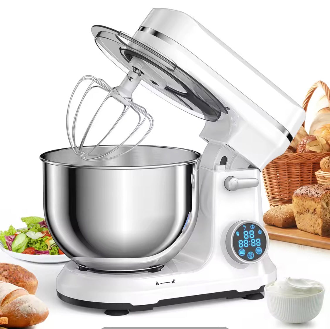 Kitchen Food Stand Mixer, 1200W 11-Speeds DC Motor, Digital OLED Screen, Electric Food Mixer with Dough Hook, Whisk.