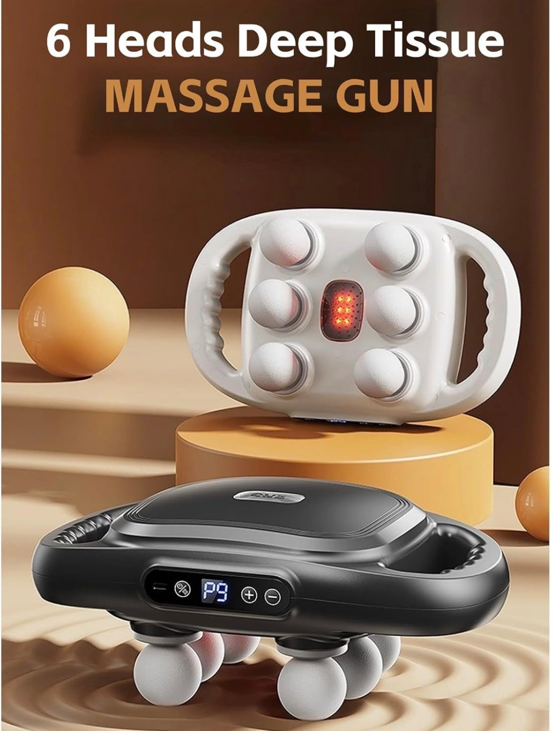 Handheld Tapping Massage Gun, 6-head Deep Tissue Massager, Multi-head Vibration Massager.