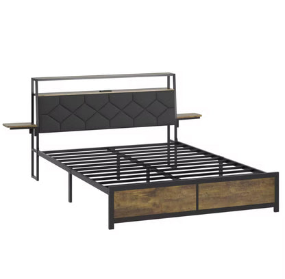 Queen Bed Frame with Storage Headboard, Charging Station & RGB LED Lighting