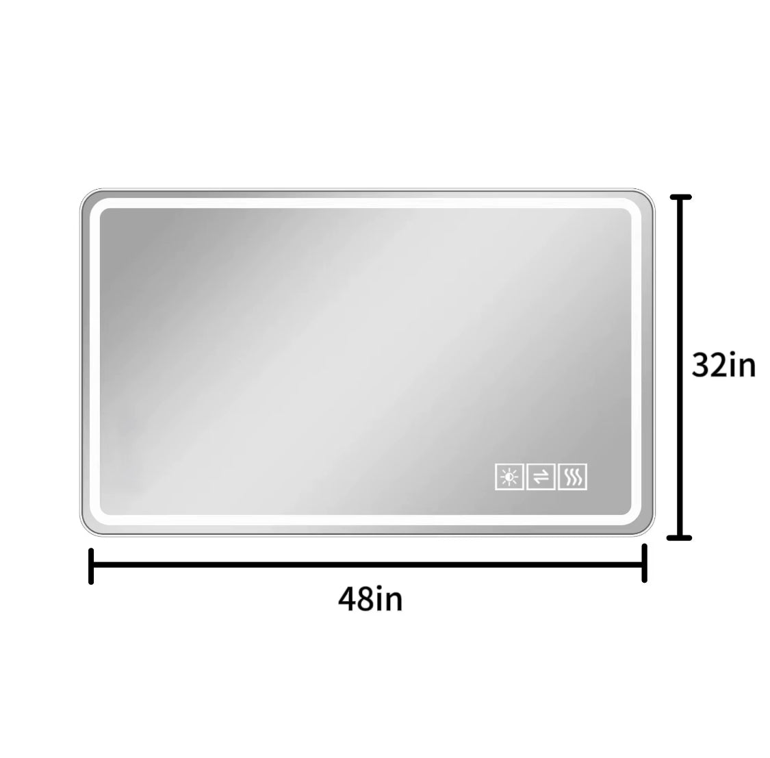 48*32 Inch Modern LED Anti-Fog Lighted Vanity Mirror 3 Colors 5 Dimmable Wall Mount