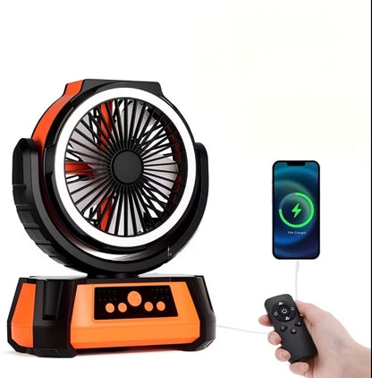 20000Mah Portable LED Camping Fan with Built-In Light - USB Rechargeable Outdoor Cooling Fan.