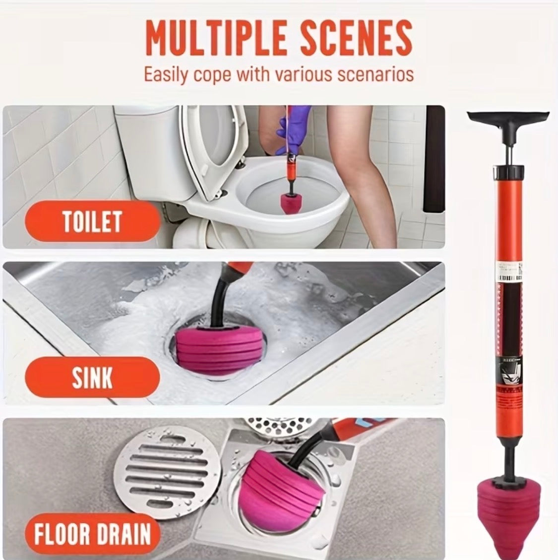 Heavy-Duty Air Pressure Toilet Plunger