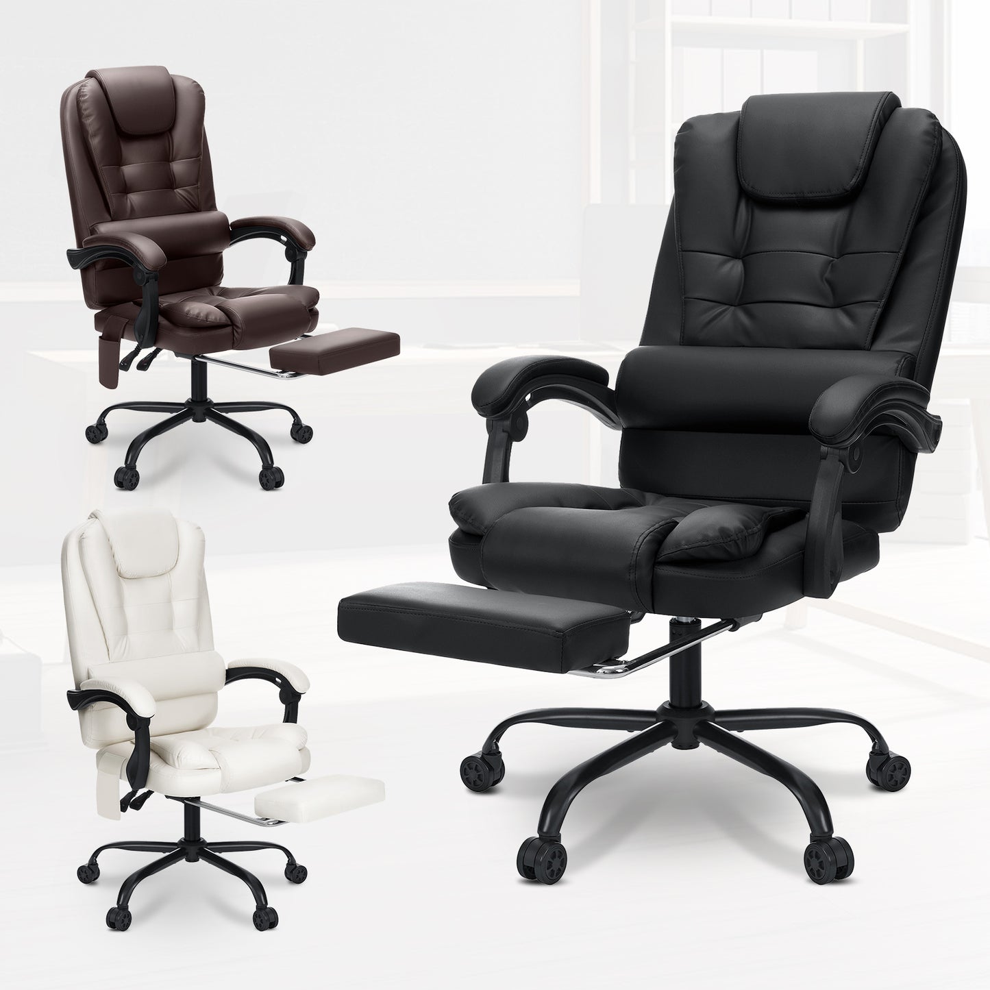 Executive Office Massage Chair with Footrest Reclining, Computer Desk Chair Lumbar Back Support