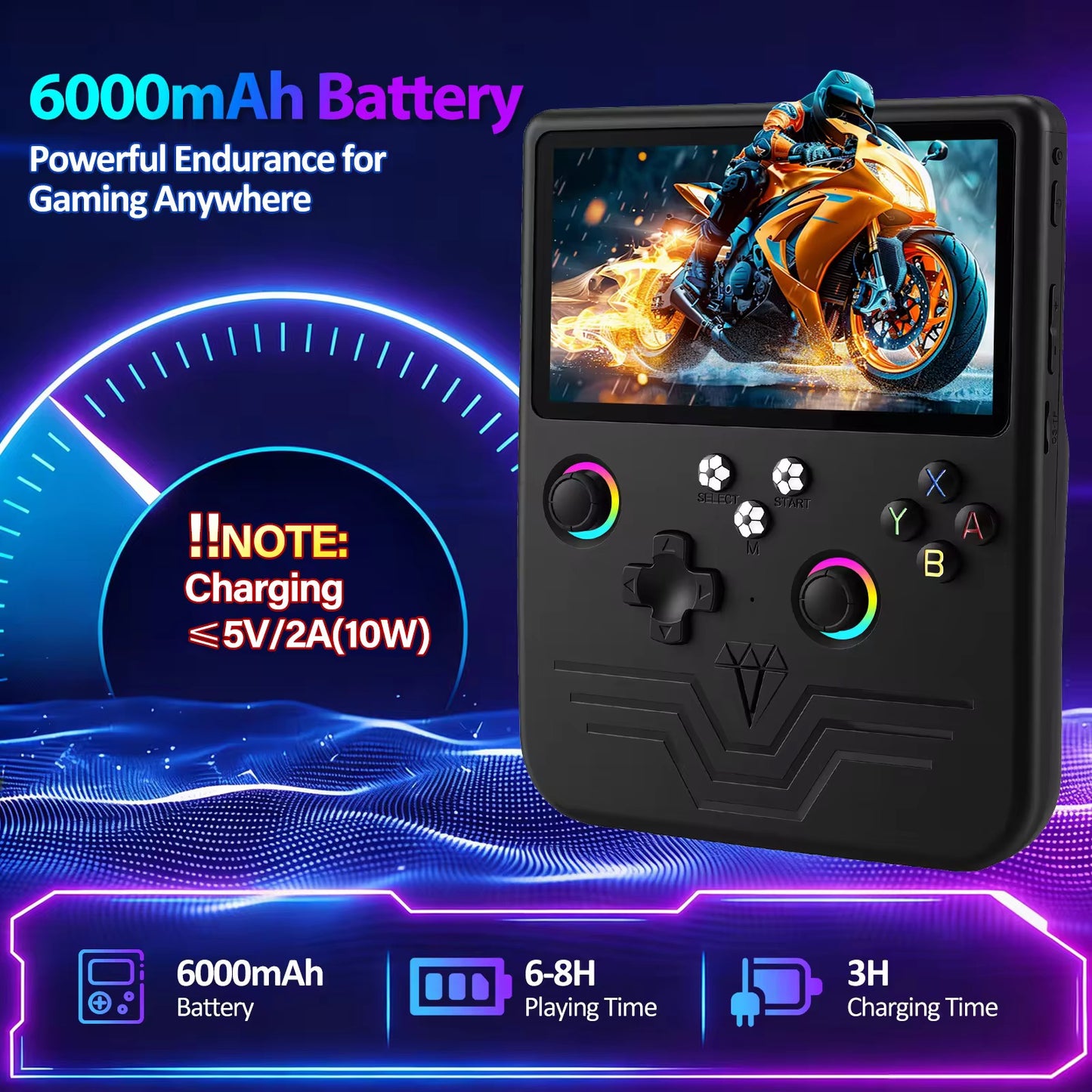 Black Retro Handheld Game Console. RGB Light Replaceable Arcade Joystick Portable WIFI
Hand Held Gaming Player.