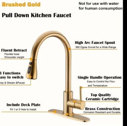 Kitchen Faucet with Pull-Down Spray Single Handle High Arc Commercial Stainless Steel Brushed Nickel Kitchen Sink Faucet with Deck Plate