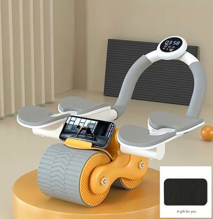 Automatic Rebound Ab Roller Wheel with 4 Elbow Supports & Timer – 4-Wheel Core Trainer & Plank Workout Abdominal Roller