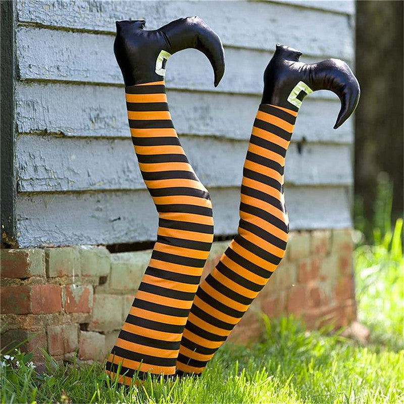 1 Pair Halloween Evil Witch Legs Props Upside Down Wizard Feet with Boot Stake Ornament Decoration for front Yard Lawn