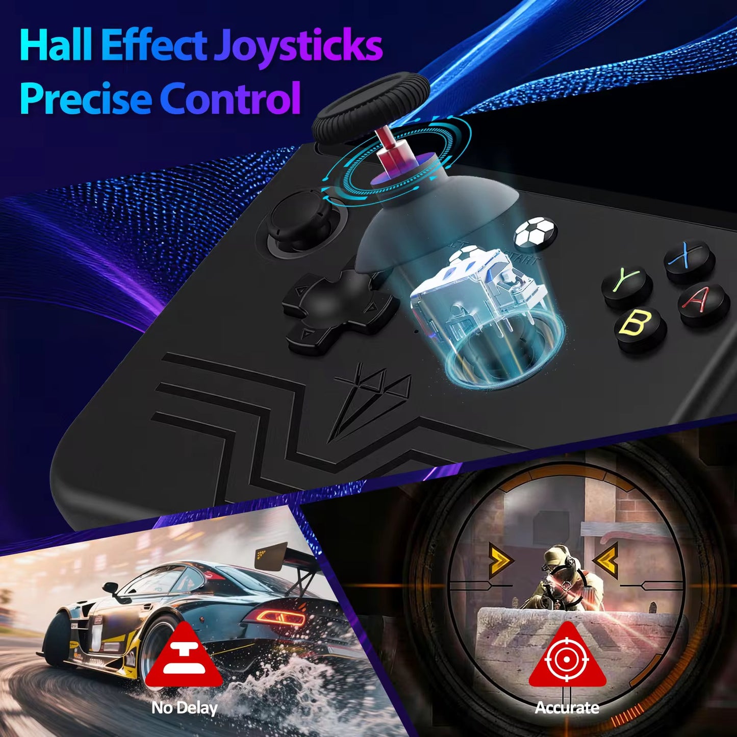 Black Retro Handheld Game Console. RGB Light Replaceable Arcade Joystick Portable WIFI
Hand Held Gaming Player.
