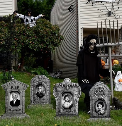 16.5" Realistic RIP Skeleton Graveyard Tombstones (4-Pack) | Outdoor Halloween Decor