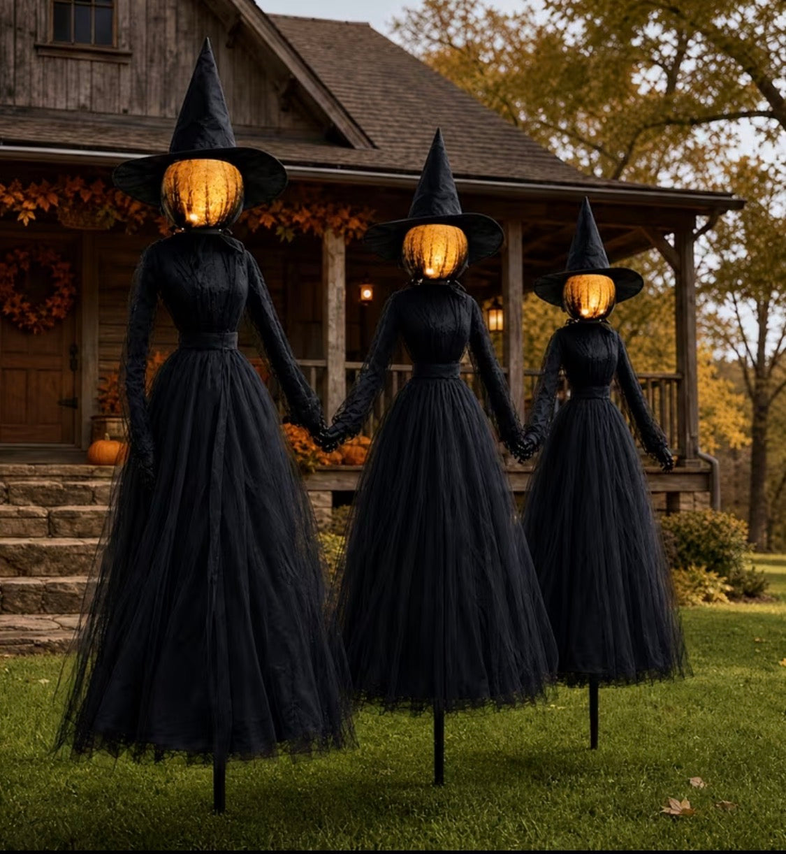 3-Pack Sound-Activated Holding Hands Halloween Witches - Outdoor Yard Decor
