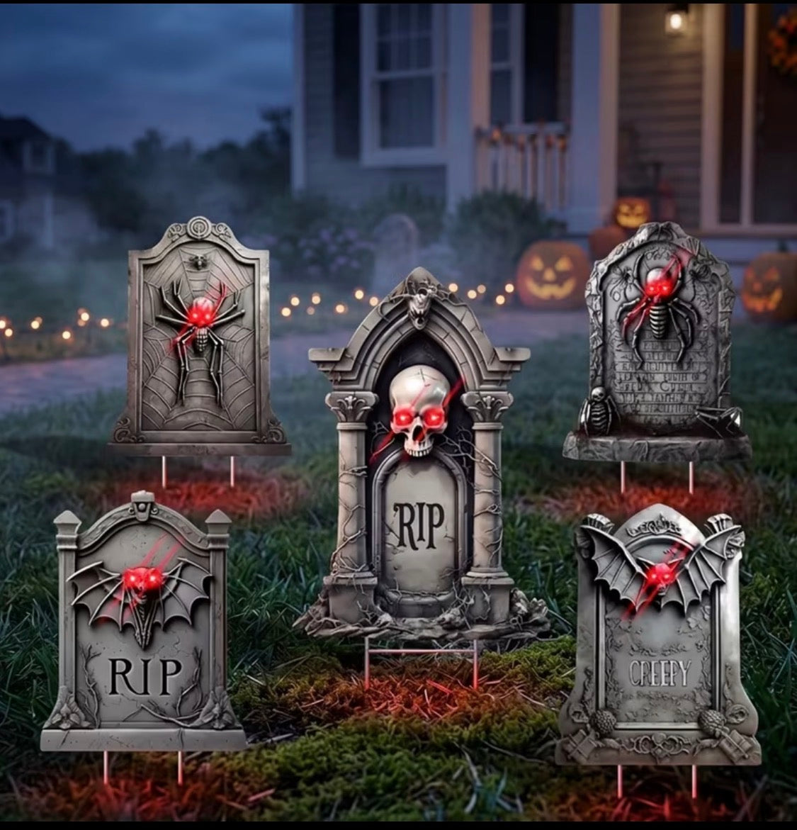 5-Pack Halloween Tombstone Yard Signs with Stakes - Glow in the Dark Outdoor Decor