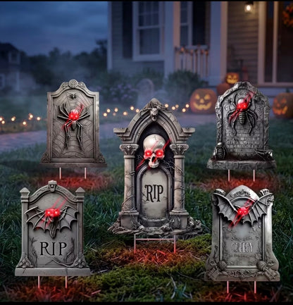 5-Pack Halloween Tombstone Yard Signs with Stakes - Glow in the Dark Outdoor Decor