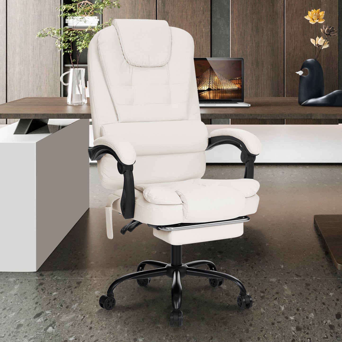 Executive Office Massage Chair with Footrest Reclining, Computer Desk Chair Lumbar Back Support