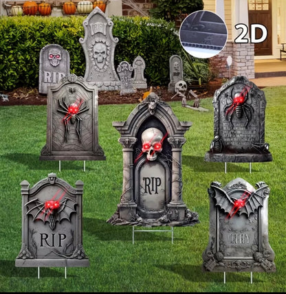 5-Pack Halloween Tombstone Yard Signs with Stakes - Glow in the Dark Outdoor Decor