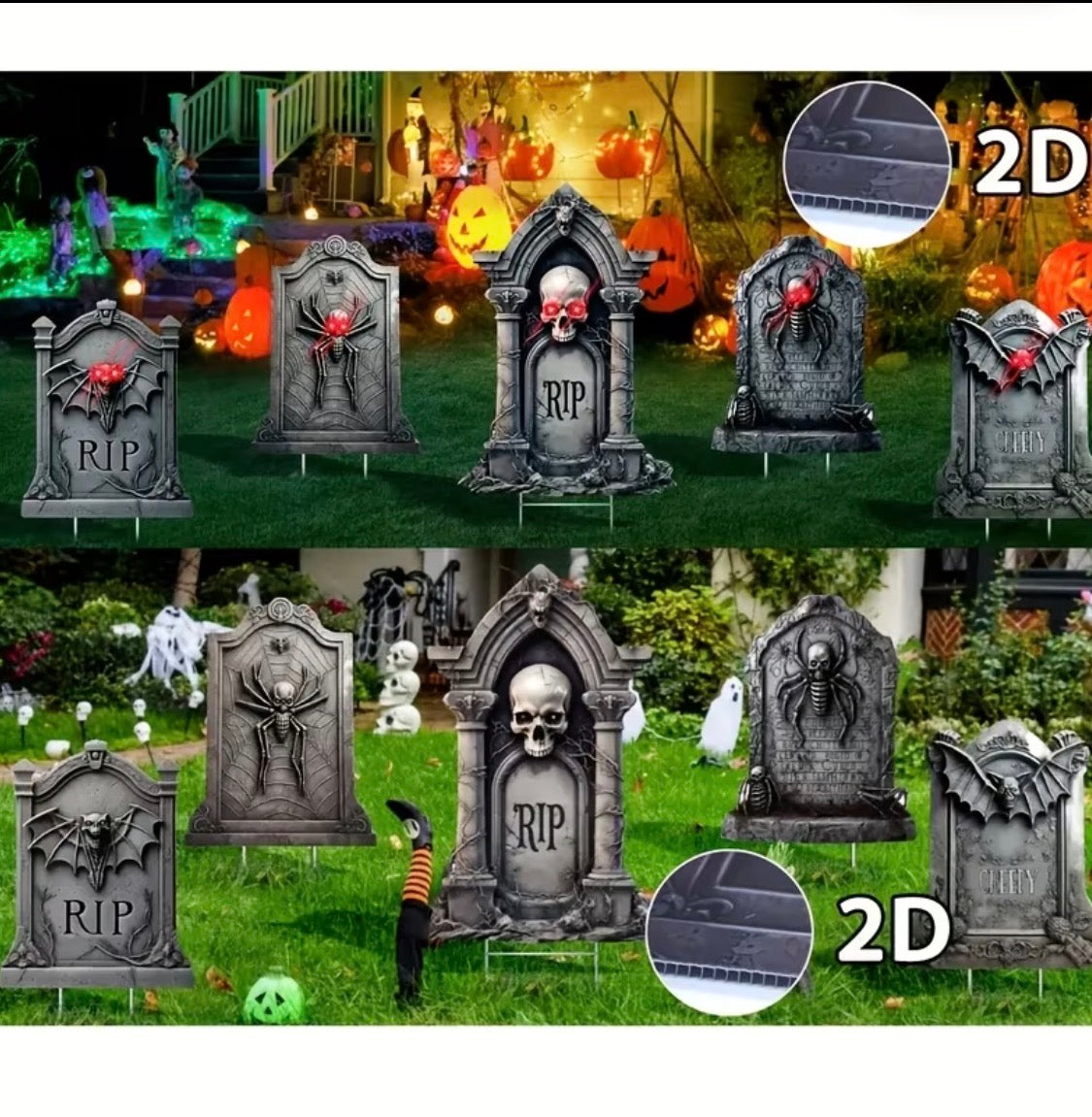 5-Pack Halloween Tombstone Yard Signs with Stakes - Glow in the Dark Outdoor Decor