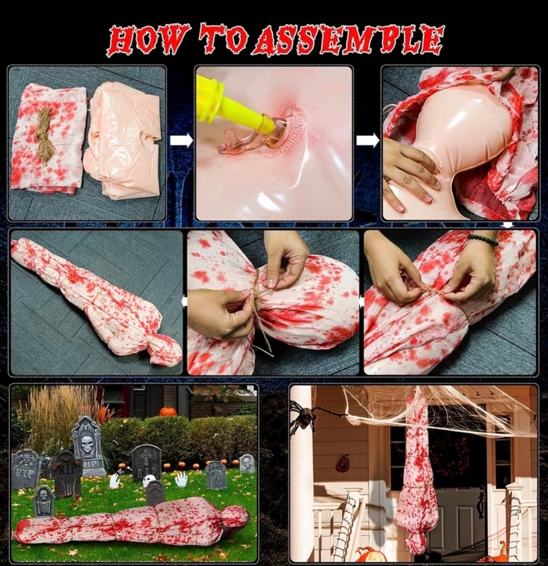 3-Pack 5-Foot Hanging Zombie Decorations - Outdoor Halloween Mummy Props