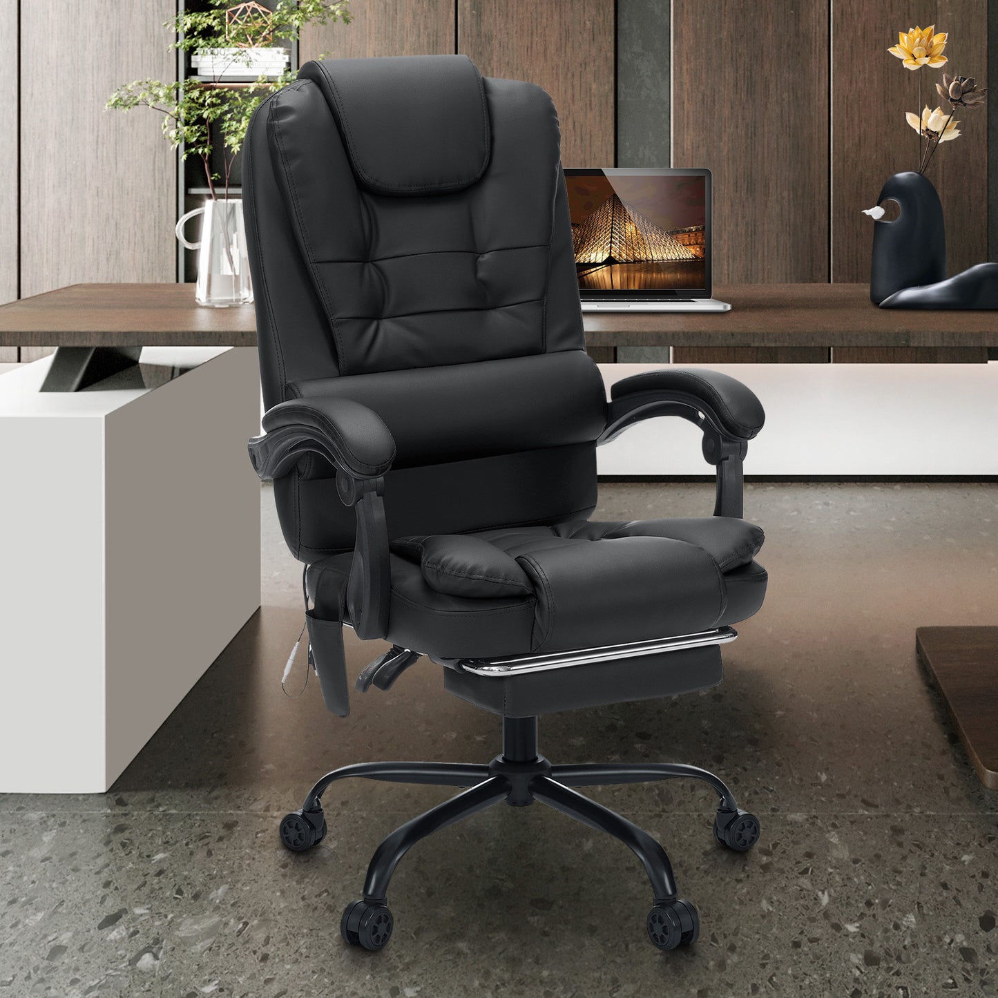 Executive Office Massage Chair with Footrest Reclining, Computer Desk Chair Lumbar Back Support