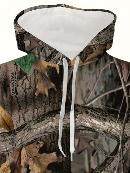 2 Men's Full Body Leaf Print Long Sleeved Hooded Sweatshirt+pants Set