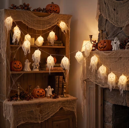 LED Hanging Halloween Skull String Lights - Battery Operated Outdoor Decoration