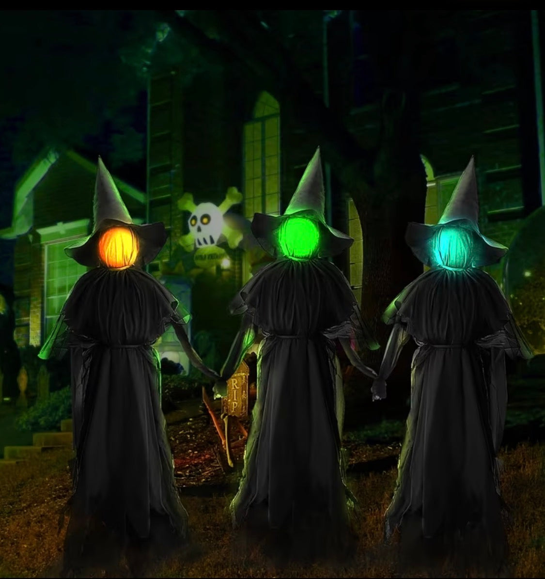 3-Pack Sound-Activated Holding Hands Halloween Witches - Outdoor Yard Decor