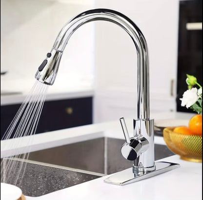 Kitchen Faucet with Pull-Down Spray Single Handle High Arc Commercial Stainless Steel Brushed Nickel Kitchen Sink Faucet with Deck Plate