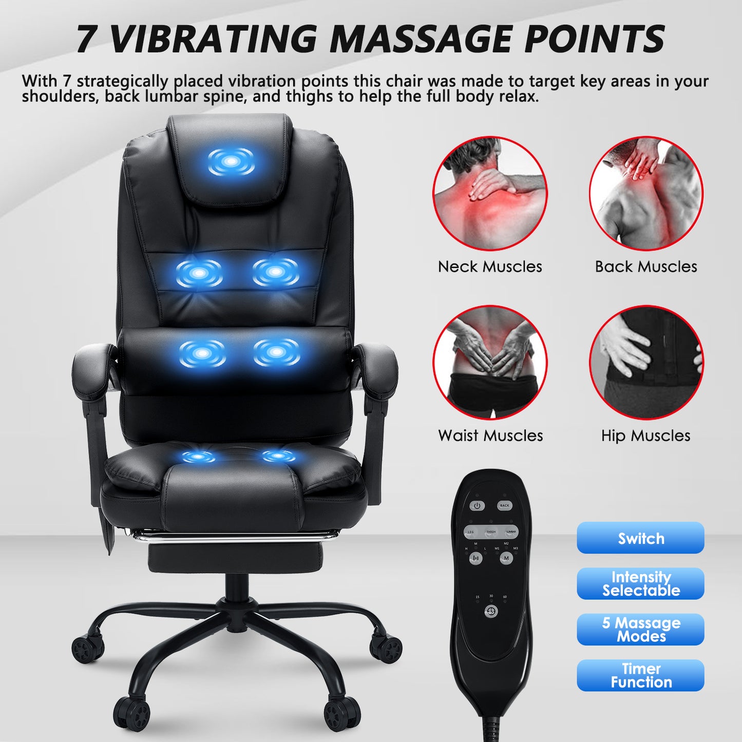 Executive Office Massage Chair with Footrest Reclining, Computer Desk Chair Lumbar Back Support