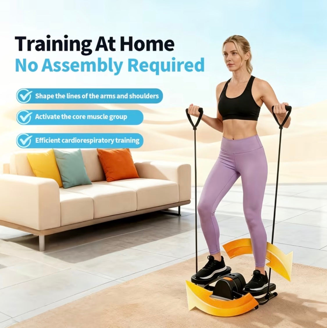Home Leg Glute Workout Rock Stepper With Elastic Resistance Bands for Lateral Rocking Motion and High Capacity