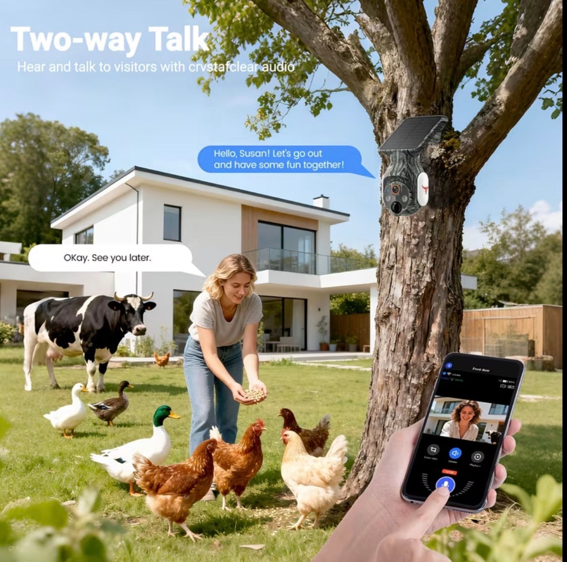 1080P Solar Security Cameras Wireless Outdoor, 360° View Pan/Tilt, 2.4Ghz WiFi Outside, Color Night Vision, Real-Time Alerts, Cloud Storage, 2-Way Audio