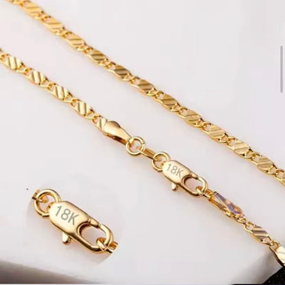 Unisex 18k Gold Necklace 2MM 16/18/20/22/24/26/28/30 Inch Jewelry 925 Silver Necklace