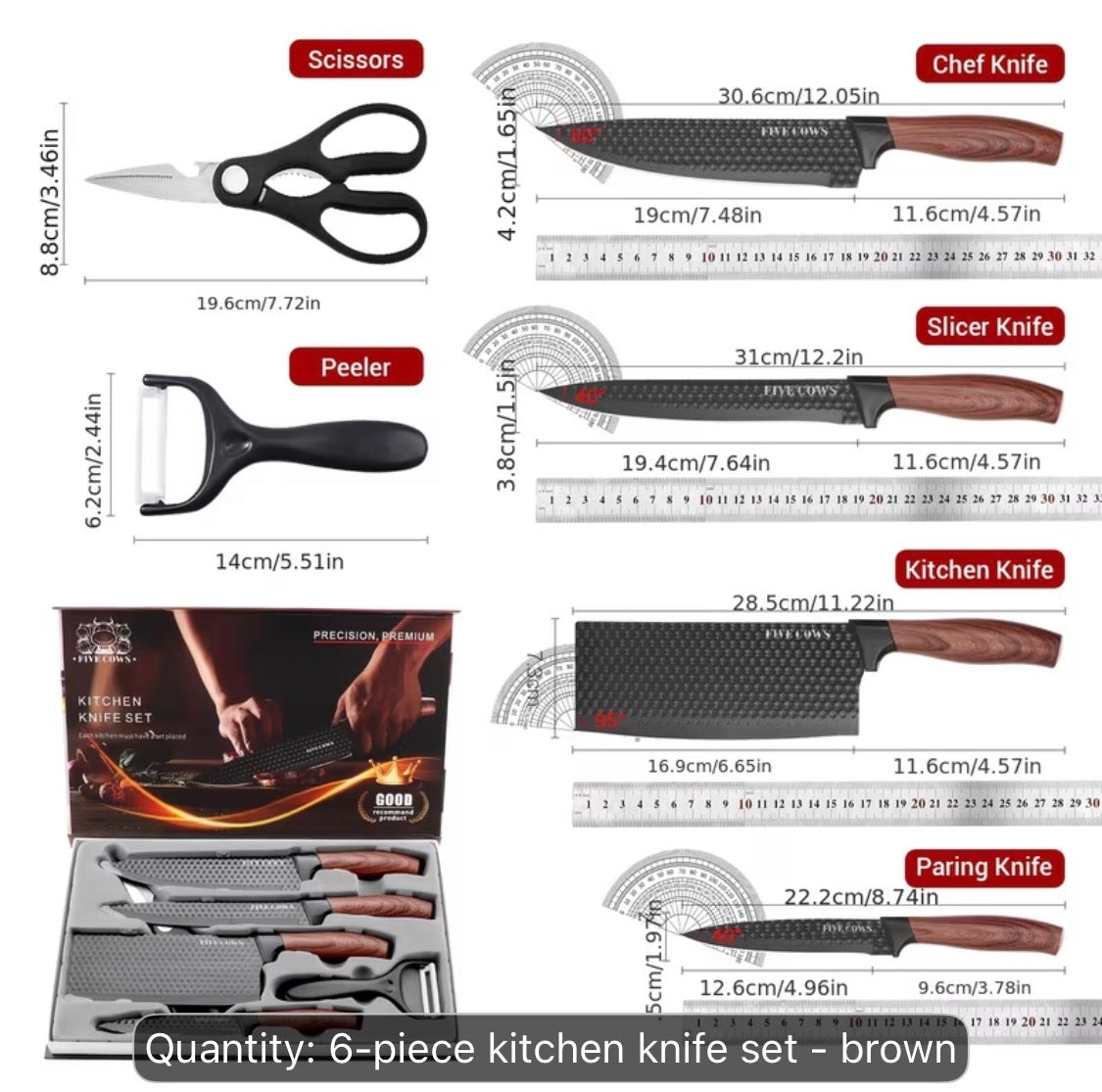 Professional 6-Piece Non-Stick Stainless Steel Kitchen Knife Set