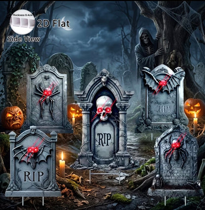 5-Pack Halloween Tombstone Yard Signs with Stakes - Glow in the Dark Outdoor Decor