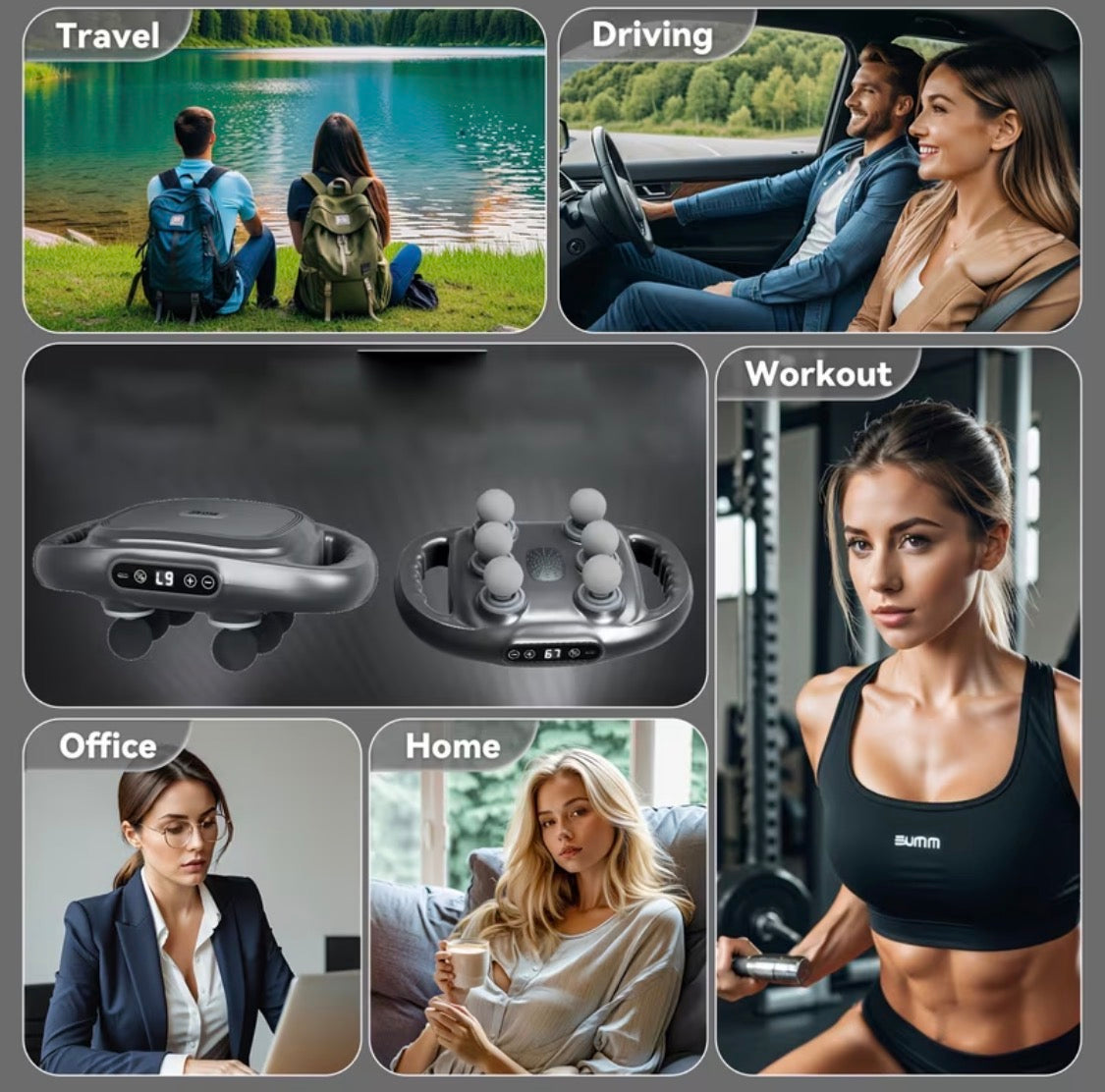 Handheld Tapping Massage Gun, 6-head Deep Tissue Massager, Multi-head Vibration Massager.