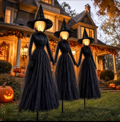3-Pack Sound-Activated Holding Hands Halloween Witches - Outdoor Yard Decor