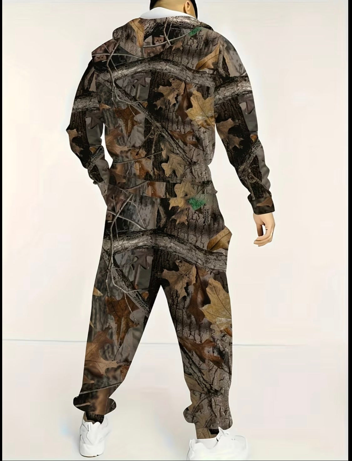 2 Men's Full Body Leaf Print Long Sleeved Hooded Sweatshirt+pants Set