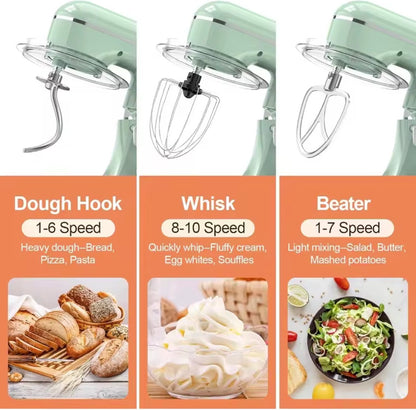 3-IN-1 Electric Stand Mixer, 6.5QT Bowl 660W 10-Speed Kitchen Mixer with Dough Hook.