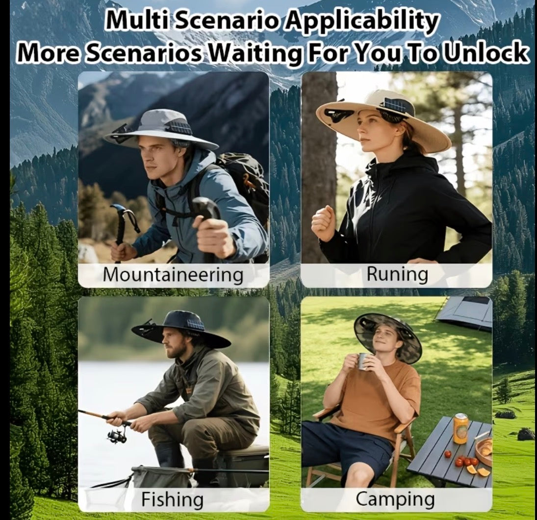 Wide-brimmed Sun Hat with Solar Fan, Suitable for Outdoor Activities Such As Fishing, Beach, Hiking, Etc.