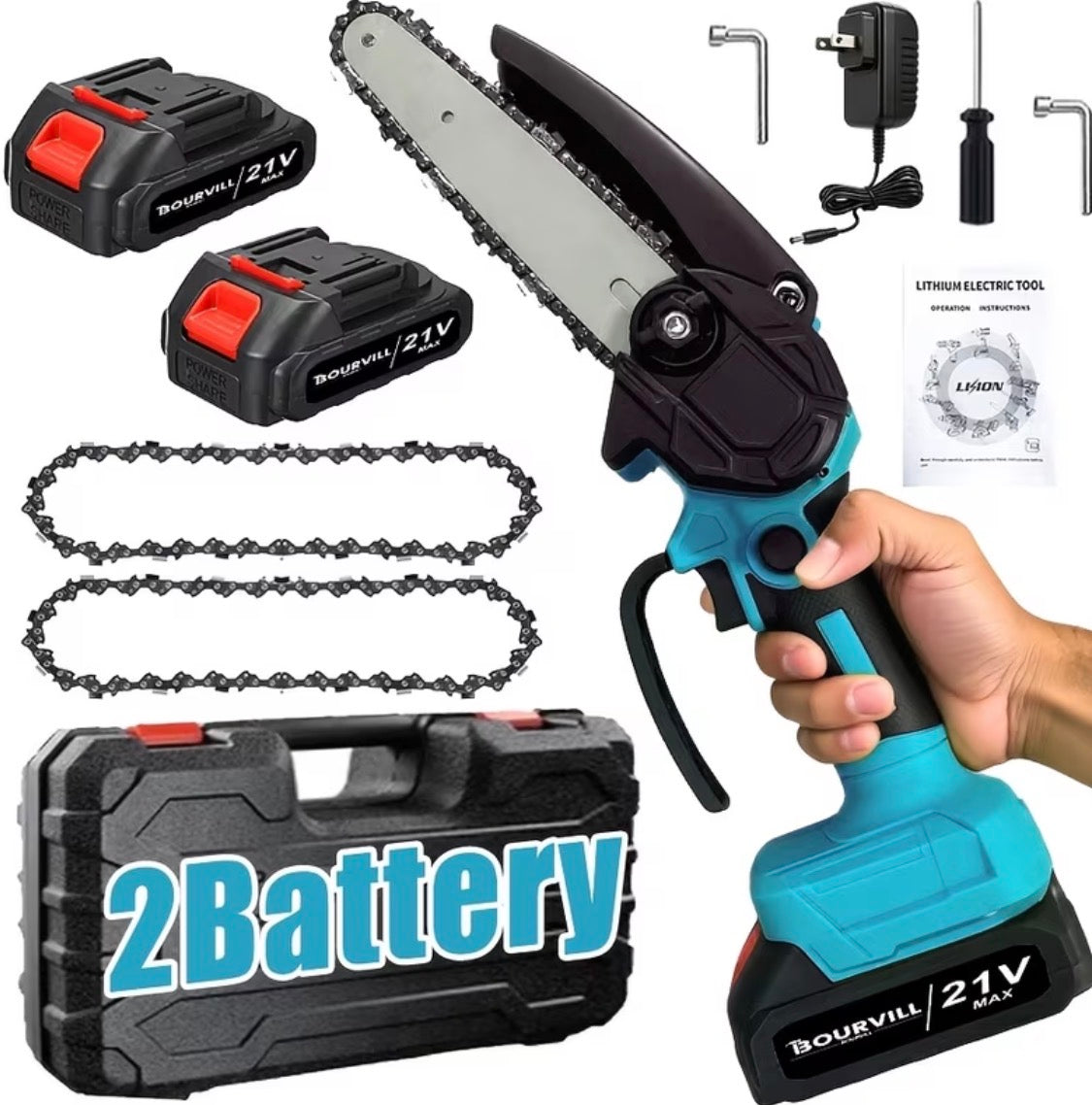 Portable Wireless 6-Inch Wireless Electric Saw with 2 Batteries Charger