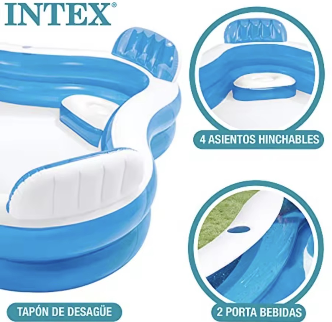 Inflatable Pool 90 X 90 X 26 for Ages 3+ Swim Center Family Lounge.