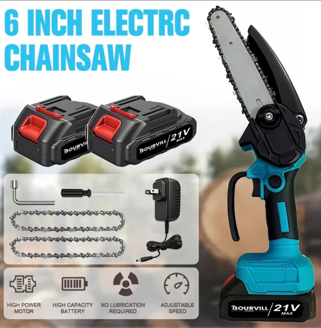 Portable Wireless 6-Inch Wireless Electric Saw with 2 Batteries Charger